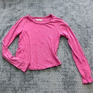 We The Free Free People Pink Long Sleeve Lettuce Edge Tee Size Medium
